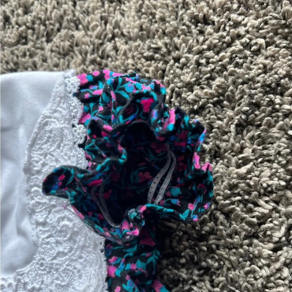 VINTAGE BRYAN Girls Floral Prairie Dress Lace Collar and Ruffle Hem 12 Months